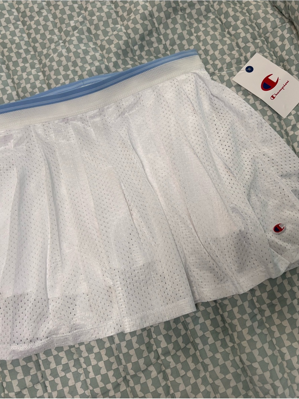 Champion White Mesh Skater Skirt with Bilt-ih shorts Light Blue Waistband